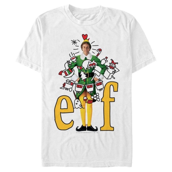 NWT H&M Elf Christmas White Short Sleeve T-Shirt Holiday Buddy The Elf - Picture 1 of 8